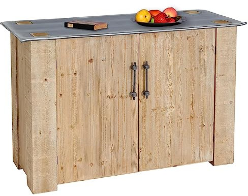 Sideboard HWC-L76, Kommode Schrank, Industrial Massiv-Holz MVG-Zertifiziert 80x120x48cm, Natur mit Metall-Optik