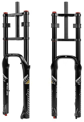 HIMALO 26'' Fat Fahrrad Gabel Downhill MTB Luftfedergabel Federweg 160mm Gerade Doppelschulter Gabel Zugstufe Einstellbar Manuelle Sperre QR 9x135mm, Max Für 4.0'' Reifen (Color : Black)