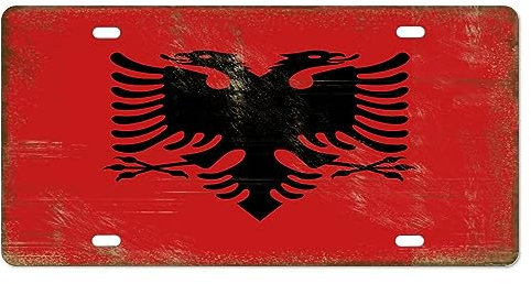 Yelolyio Albanien-Kennzeichen für die Vorderseite des Autos, Größe 15,2 x 30,5 cm, rostfrei, Vintage-Albanien-Flagge, Metall-Kennzeichen, Aluminium, Neuheit, Nummernschild, Auto-Etiketten, Geschenk