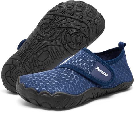 Racqua Wasserschuhe Kinder FüR Jungen MäDchen Kinder Aqua Schwimmen Slipfree Schuhe Meer Pool Bootfahren Surf Schnell Trocknen Leichte Anti-Rutsch-Tauchanzug Schuhe Marine 36
