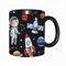 Tasse Keramik Aquarell nahtloses Muster. Kosmos-Textur mit Astronautenplaneten, Raumfahrzeugen, Rak Kaffeetassen Große 330ml Mit Henkel 100% Handbemalt Trinkgläser Mit Griff Personalisierte Geschenk