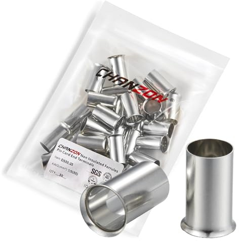 Chanzon 30pcs EN50-20 Non Insulated Wire Ferrules for 1/0AWG(50mm²) Cable Pure Copper Electrical Crimp Connector Terminal Tin Coating Tube