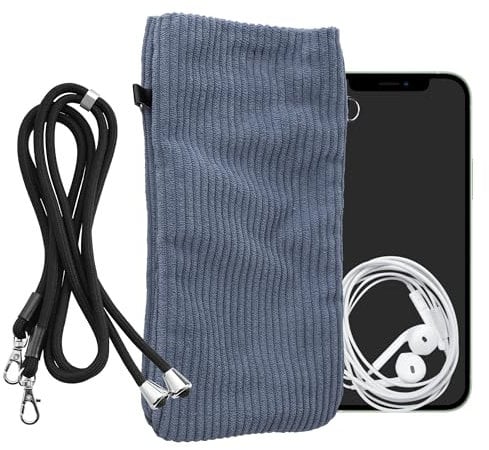 kwmobile Handytasche für Smartphones XXL - 7 Handy Tasche - Cord Handy Hülle Vintage Blue mit Kordel - Tasche mit Handykette 17,7 x 9 cm Innenmaße