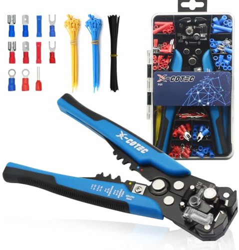 X-COTEC Pinza Spelafili Elettricista, Pinze Elettricista Automatico 3 in 1, Pinza Spellacavi Elettrici Professionale, Spellafili e Tagliafili Multifunzione, Pinza a Crimpare, per Cavi 24-10 AWG