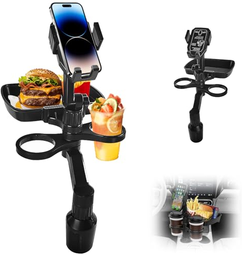 Auto Tisch, 3 in 1 Getränkehalter Tisch mit Handyhalter Getränkehalter und Tablett, 360° Verstellbares Autotisch, Car Accessories, für Frites, Burger, Wasserflaschen Speichern