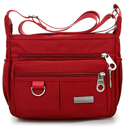 TDEOK Damen-Mode Crossbody-Tasche wasserdichte Polyamon-Umhängetasche Reißverschluss Taschen Anhänger (Red, One Size)