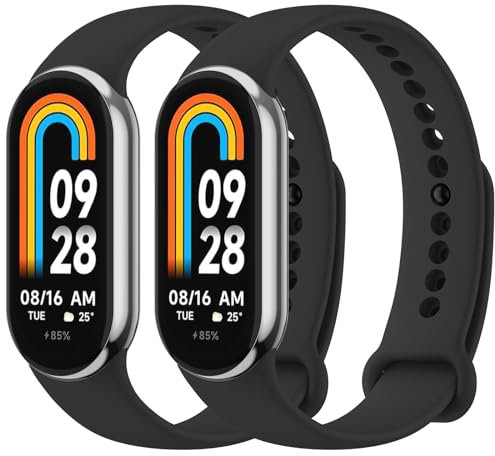Oumida 2 Stück Armband für Xiaomi Mi Band 8, Weiches Silikon Atmungsaktiv Ersatzband (Schwarz+Schwarz)