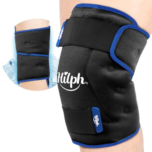 Hilph Kühlmanschette Knie mit Klettverschluss, 27.5 x 89cm Groß Kühlbandage Knie Kühlpads für Knieschmerzen, Kalt Warm Kompresse Knie Kühlpack für Knieersatzoperationen, Arthritis, Prellungen, Schwarz