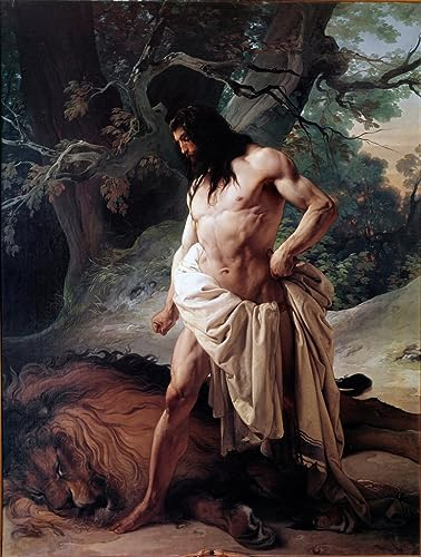 PSVDCTOO Vintage Malerei Poster Poster Bilder Samson beobachtet das Tier das er gerade mit den Händen getötet hat von Francesco Hayez für Home Dekoration60x90cm