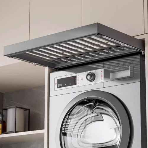 Estante de secado para lavadora de aleación de aluminio, cajón oculto extraíble para pantalones, organizador de ahorro de espacio para armario, longitud ajustable (tamaño: 86,4 ~ 91,4 cm, color: gris)