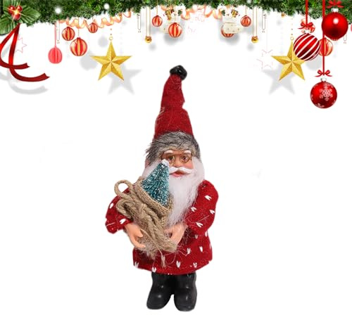Weihnachtsmann Deko-Figur, 20 cm hoch, Santa Claus Figur, stehende Weihnachtsmann mit Geschenk oder Weihnachtsglocken, Winterdeko Weihnachten Stehende Winter Dekoration Nikolaus Weihnachtsdeko (D)