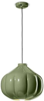 Licht-Erlebnisse Hängelampe rund Ø 34 cm Keramik in Grün E14 Retro Design Keramikleuchte Esszimmer Pendelleuchte Wohnzimmer Hängeleuchte Esstisch