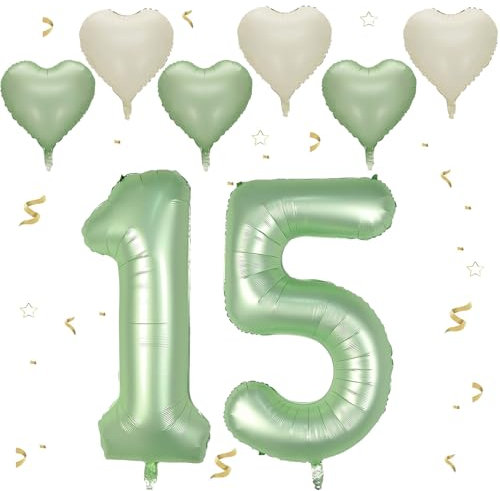 VUCDXOP Avocado Grün Luftballon 15, XXL Riesige Geburtstag Ballon 15, 40 - 101cm Ballon Zahl Deko Folienballon Zahlen 1 & 5, Geburtstagsdeko Jubiläum Party Deko, Fliegt mit Helium (Nummer 15/51)