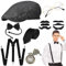Tigvio 20er Jahre Kostüm Herren, Mafia Kostüm Herren Peaky Blinders Kostüm, Gatsby Gangster 20er Jahre Accessoires mit Panamahut Hosenträger Taschenuhren Brille Fliege Krawatte Bärte für Herren