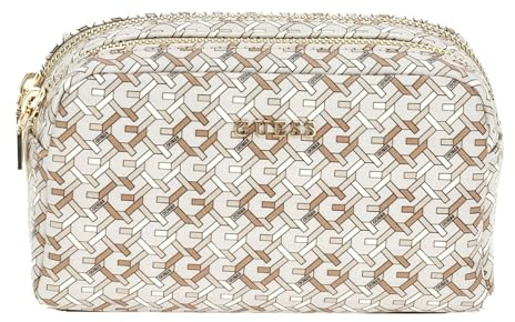 GUESS Utensilientasche Kosmetiktasche Double Zip Beige Multi mehrfarbig