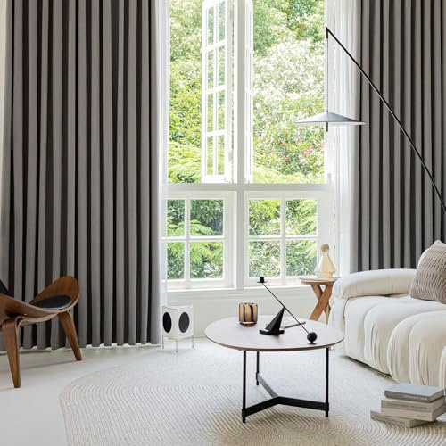 Homxi Tende Porta Finestra Oscuranti 2 Pezzi,2 x 132W x 214H CM,Tenda per Interni Oscuranti Grigio Tinta Unita Tende Occhielli