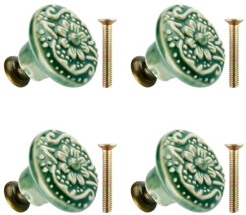 Thyonta 4 Set Ceramic Knob Door Handle for Cabinets Home Decoration Accessories Easy Installation Durable Thickened Base for Long-Lasting Use in Wooden Furniture and Wardrobes