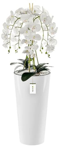 botle Künstliche Orchidee Kaskaden Blumenstrauß Weiß im Topf Weiß H 110 cm Heimbüro Dekoration, Kunstpflanze Orchidee, Kunstblume, Künstliche Orchidee im Topf