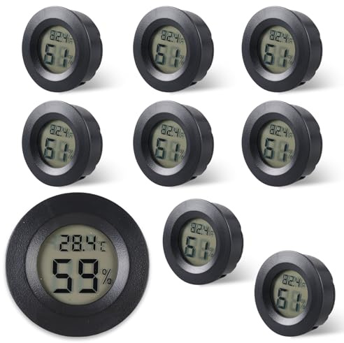 WIYETY Mini Thermometer Hygrometer Innen: 8 Stück Runden Digital Thermometer, Raumthermometer für Wohnzimmer Büro Gewächshaus Arbeitszimmer Weinkeller