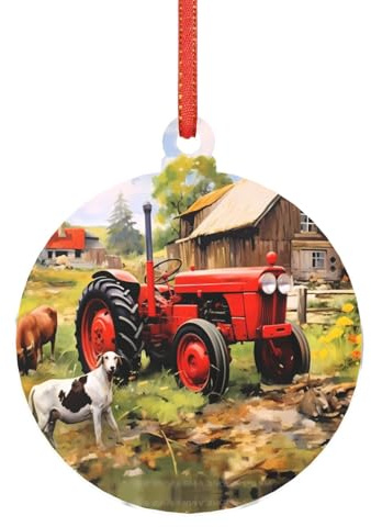 Weihnachtsschmuck Traktor auf dem Bauernhof, Acryl, mit 30 cm Band zum Aufhängen, perfekt für Baum, Fenster und Partydekoration