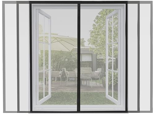ARCOL Fliegengitter Fenster mit Magnet, Zuschneidbar in der Breite – Moskitonetz mit Klettverschluss – Robuster Magnetvorhang für Fenster – insektenschutz fenster nach maß (155x125 cm, Schwarz)