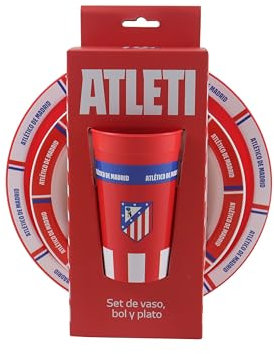 CyP Brands- Atlético de Madrid, Set Menaje, Plato, Bol, Vaso, Set 3 piezas, Color Rojo, Producto Oficial