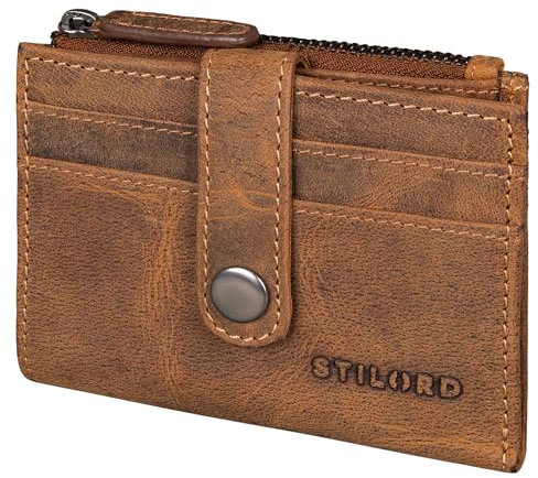 STILORD 'Caro' Echtleder Geldbörse Damen Klein viele Fächer - Praktisches Kredit-Kartenetui 12 Karten Damen mit Münzfach Anti RFID - Multifunktional Wallet in Geschenkbox, Farbe:Bergamo - braun