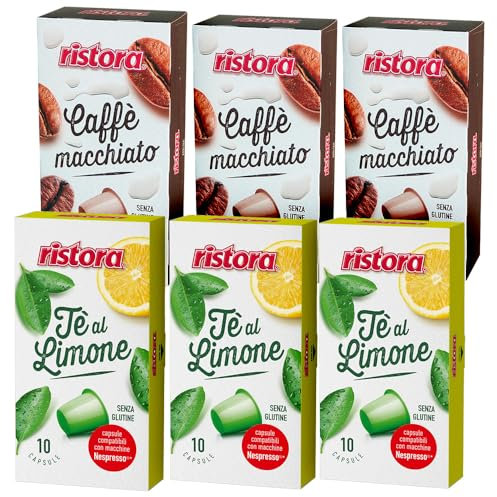 Set 60 Capsule Ristora miste compatibili con le Macchine ad uso domestico Nespresso* 30 the al limone 30 macchiato