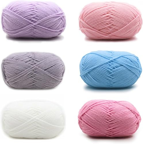 Filato per uncinetto, filo di cotone per lavorare a maglia e all'uncinetto, 6 colori, 6 pezzi, 50 g