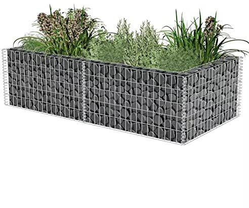 Gabionen-Pflanzkübel, Verzinkter Stahlrand für Garten oder Terrasse, Stabile Konstruktion mit Extra Stabilität, Vielseitige Ästhetik, 180x90x50 cm Gabionen-Pflanzbeet,