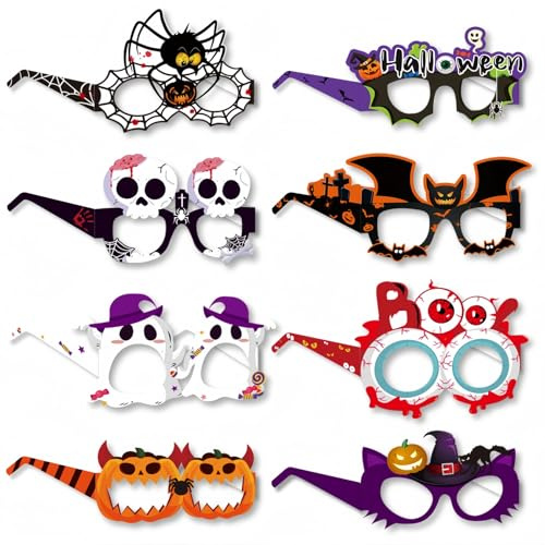 WOFEU 8 Stück Halloween Papierbrillen Foto Requisiten | Papier Lustige Halloween Party Geschenke Photo Booth Requisiten Kostüm Zubehör Halloween Party Dekorationen