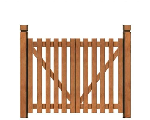 Gartentor aus Holz, doppelt zu öffnende Hofzauntor, Teakholzfarbe, elegantes Bogenrahmen-Design – Braun-C, 150 x 100 cm