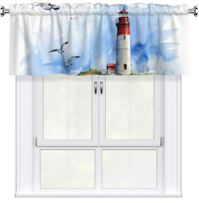 Ocean Leuchtturm Fenstervolant mit Stangentasche, Kurzstöckiger Vorhang für Wohnzimmer, Schlafzimmer, Küche, dekorativ, 137,2 x 45,7 cm