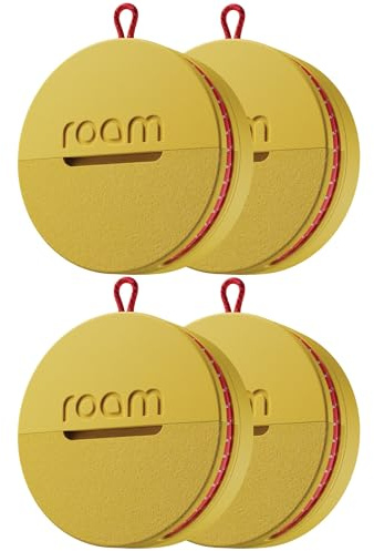 Roam Smart Tracker for iPhone & Android, Key Finder, IP67, Yellow, 4 Pack | Works with Android and iPhone, Track keys, bags, bikes, and more, Replaceable 1-year battery, Water and dust resistant