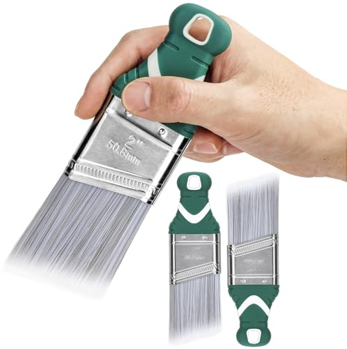 3 Pack 2 Angled Paint Brush Set, Synthetic Bristles, Rubber Short Handle | PinStone Smooth Finish Paint Brushes for Precise Painting Walls, Cabinets, Sash, Edge, Corner, Cut in, Trim, Touch up, Edging