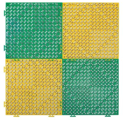 Dalles Pvc Garage Tapis Douche Extérieur Antidérapant Caillebotis Plastique Entrées Salle Bains(Green-yellow,60pieces)