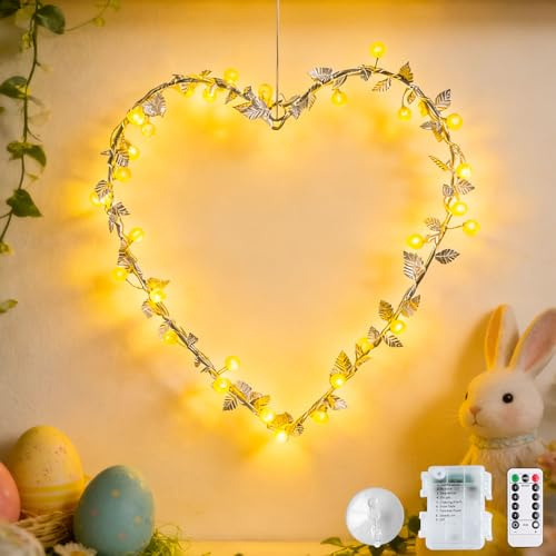 LED Stern lichterkranz fenster, 30CM Led Lichterkranz Fenster Herz Lichtkranz Fensterdeko mit Timer Herzdeko Lichter kranz 8Modi Fensterdeko Herz Fensterlicht zum Aufhängen für Valentinstag (A)