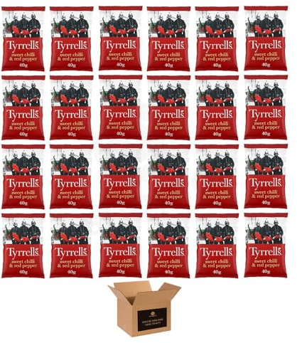 Tyrrells Sharing Crisps | Hand Cooked English Potato Chips, Vegetarian, Gourmet Snack Bags for Parties, Movie Nights, Picnics & Office (Sweet Chilli & Red Pepper - 40g x 24Pack)