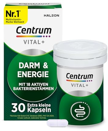 Centrum Vital+ Darm & Energie, 30 Kapseln | Für Darm(2) und Vitalität(1) - glutenfrei und vegan - mit 4 Mrd. Bakterienkulturen & Vitaminen D, B2, B12.