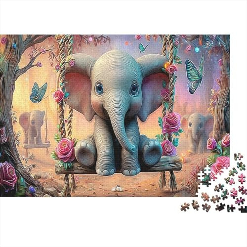 Sonnenuntergang-Safari 1000 Teile DIY-Puzzle Für Erwachsene & Teenager, Hochwertiges Papier,Elefant Floral Jungle Print Wanddekoration, Ostergeschenk, Dekoratives Puzzle70x50cm/1000pcs