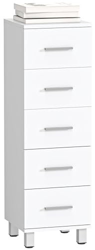 HOMCOM Badezimmerschrank Schmaler Badschrank mit 5 Schubladen Toilettenschrank für Badezimmer und Wohnzimmer 30x30x95 cm Weiß