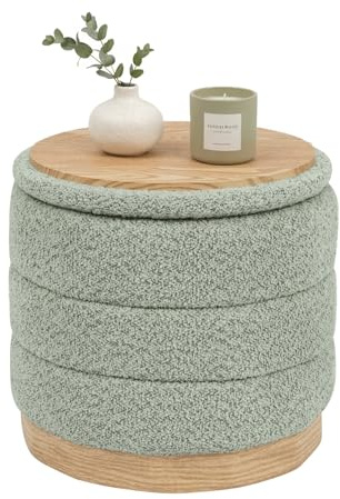 Bonlife Runder Hocker mit Stauraum und Tischplatte, Aufbewahrungshocker | Grün Chenille Faltbare,Fußhocker mit Stauraum,Holzimitat Kunstleder Sockel,für Wohnzimmer,Schlafzimmer,Flur,,39x39x37cm