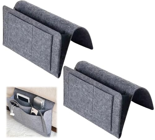 GETRICH Bett Organizer, 2 Stück Filz Betttasche zum Einhängen Bett 32×21cm | Anti-Rutsch Bett Organizer zum Einhängen für Buch, Zeitschriften, Fernbedienung, iPad, Handy, Brille, Bücher