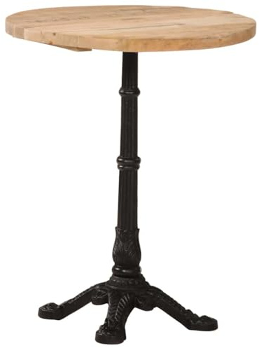 RCODSSK Rough Mango Wood Round Bistro Table with Cast Iron Base, 60x76 cm, Natural Finish for Romantic Dining