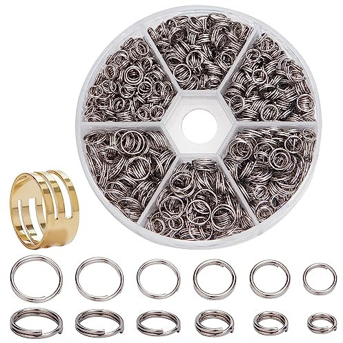 PandaHall Elite 1120 Stk 304 Edelstahl Split Ringe Double Loop Jump Ring Außendurchmesser 5-8mm 1 Box für Schmuck machen