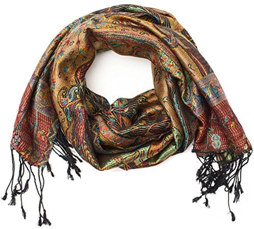 ufash Pashmina 100% Seidenschal aus Indien für Damen & Herren, Paisley Muster, 160 x 35 cm - Schal aus reiner Seide, Violett 2