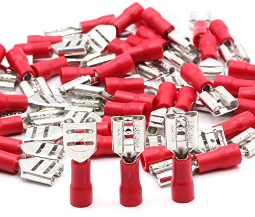 25x Flachsteckhülsen weiblich rot 0,5-1,5 mm² Steckbreite 6,3 mm Teilisoliert PVC Steckverbinder Kabelsteckschuhe Kabelschuhe Verbinder aus Messing verzinnt