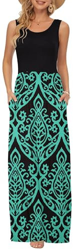 AUSELILY Summer Dresses for Women Casual Sleeveless Ladies Maxi Dress Long with Pockets Black Green M