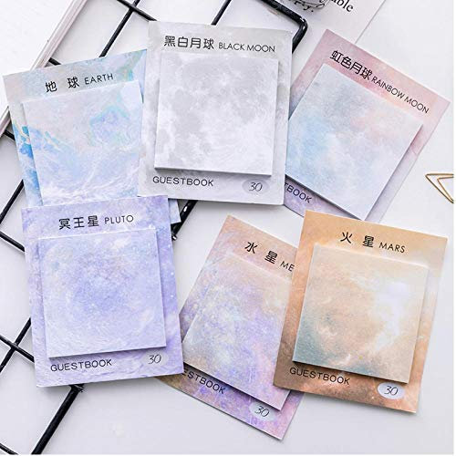 PiniceCore 6PC Netter Kawaii Planeten kreative Notizblock Sticky Notes Memo Notebook Briefpapier Hinweis Papieraufkleber Büro Schulbedarf