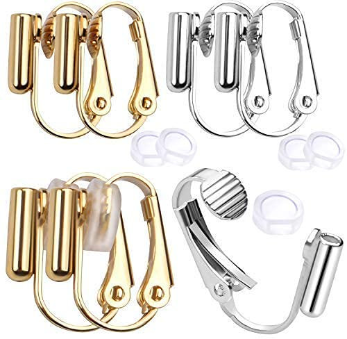 12 Stück Ohrclips Konverter Ohrring Erkenntnisse und 12 Stück Silikon-Pads für nicht gepiercte Ohren für Schmuckherstellung, Gold und Silber